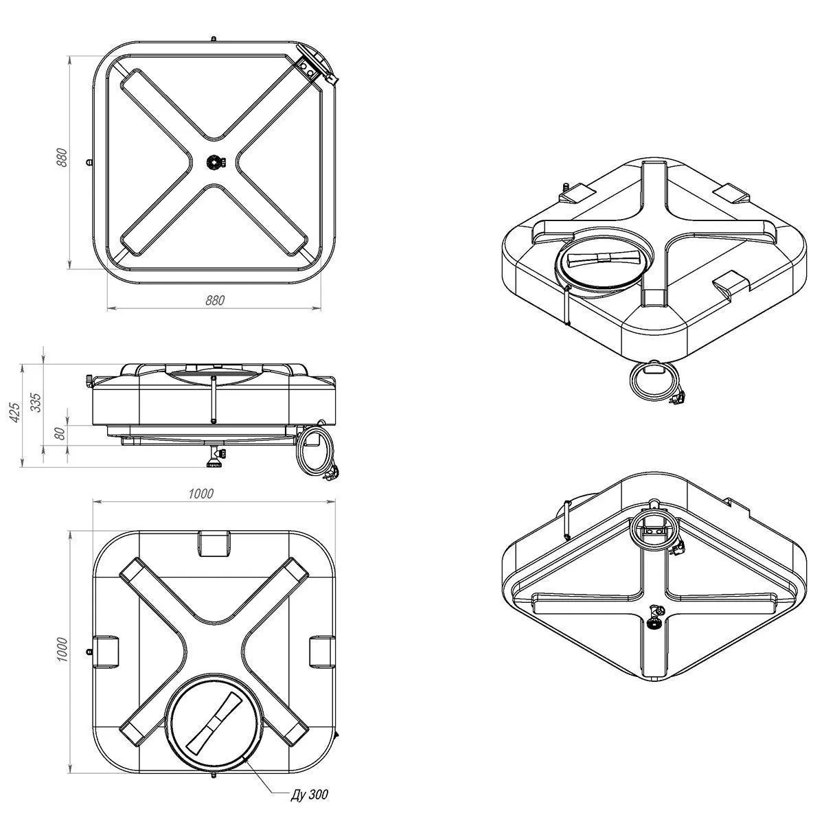 Пластиковый бак для душа 200 литров с подогревом, арт.: Б-200, цвет: чёрный, код: 19341