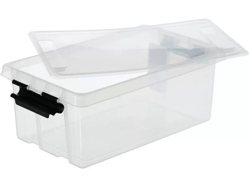 Ящик 400х225х150 с крышкой на клипсах, объем 10, прозрачный, код:28550