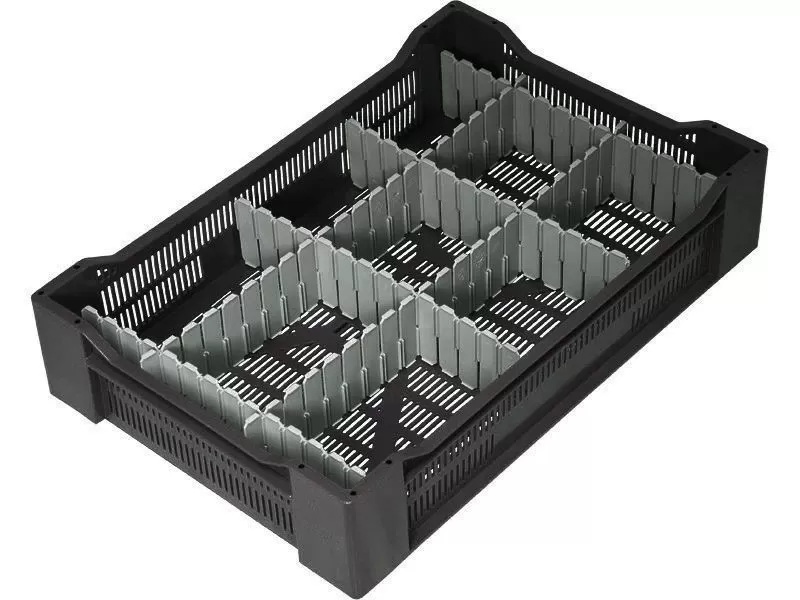 Ящик перфорированный 600×400×135, арт.: 119, объём 32.4, чёрный, код: 03662