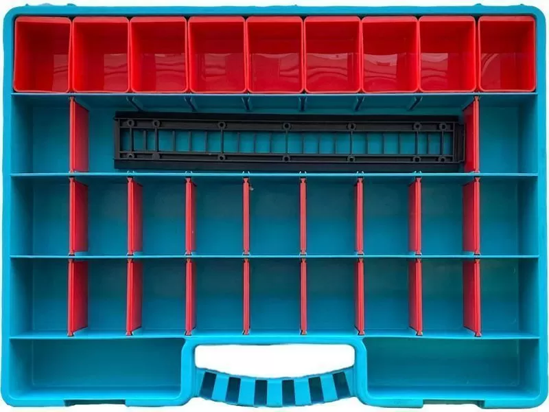 Органайзер 517х395х60 с лотками, с планкой, с разделителями, 38 ячеек, код: 36996