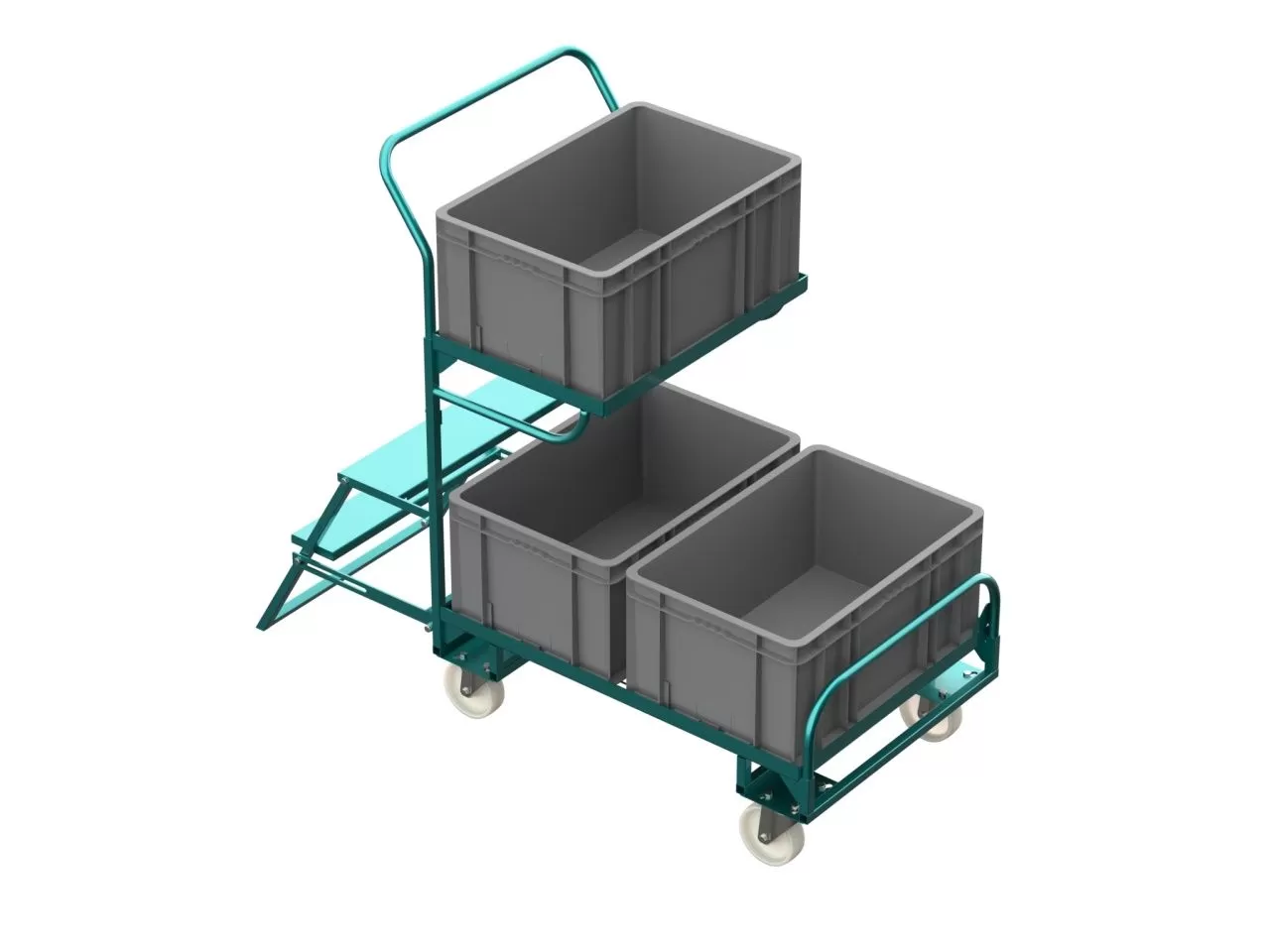 Тележка для подбора на 3 ящика с лестницей