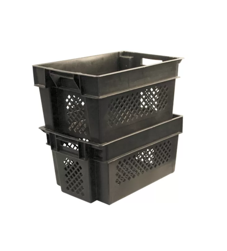 Ящик перфорированный 600×400×300, арт.: 108, объём 50, чёрный, код: 18273