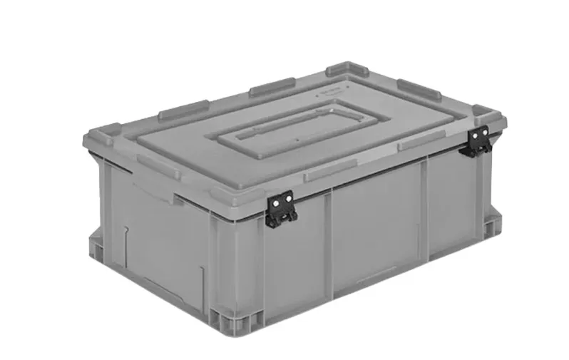 Ящик 600х400х240 сплошной, усиленное дно, с крышкой цв. серый, код: 40237