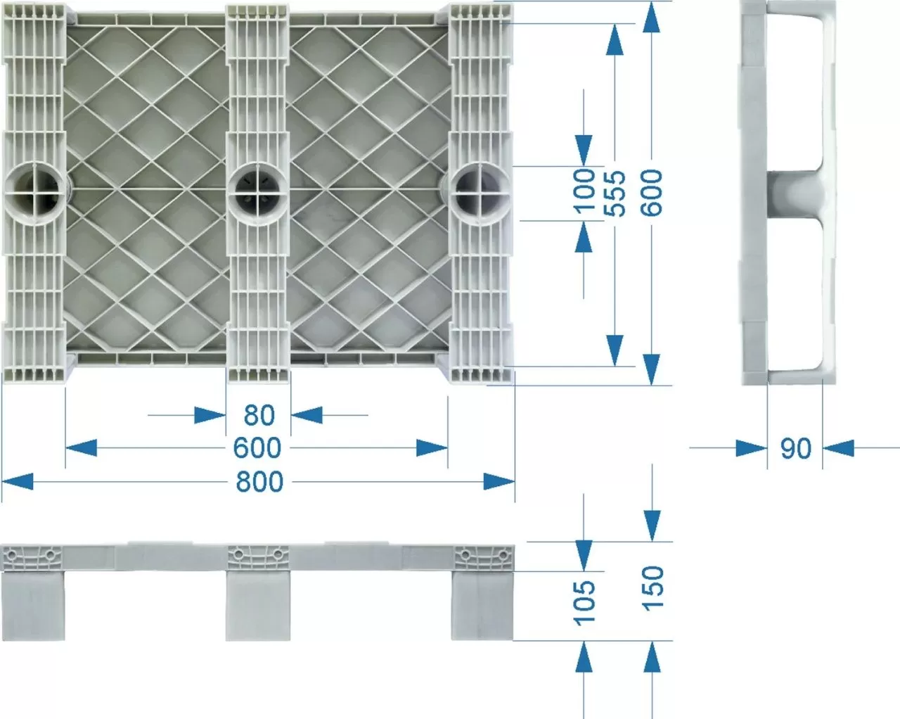 Паллет 800x600х150 сплошной, на 3-х полозьях, арт. TR 680 черный, код: 07877