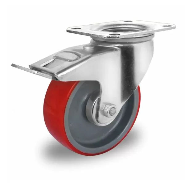Колесо CASCOO поворотное с тормозом (d=125мм, г/п=200кг), полиуретан / полиамид, Германия