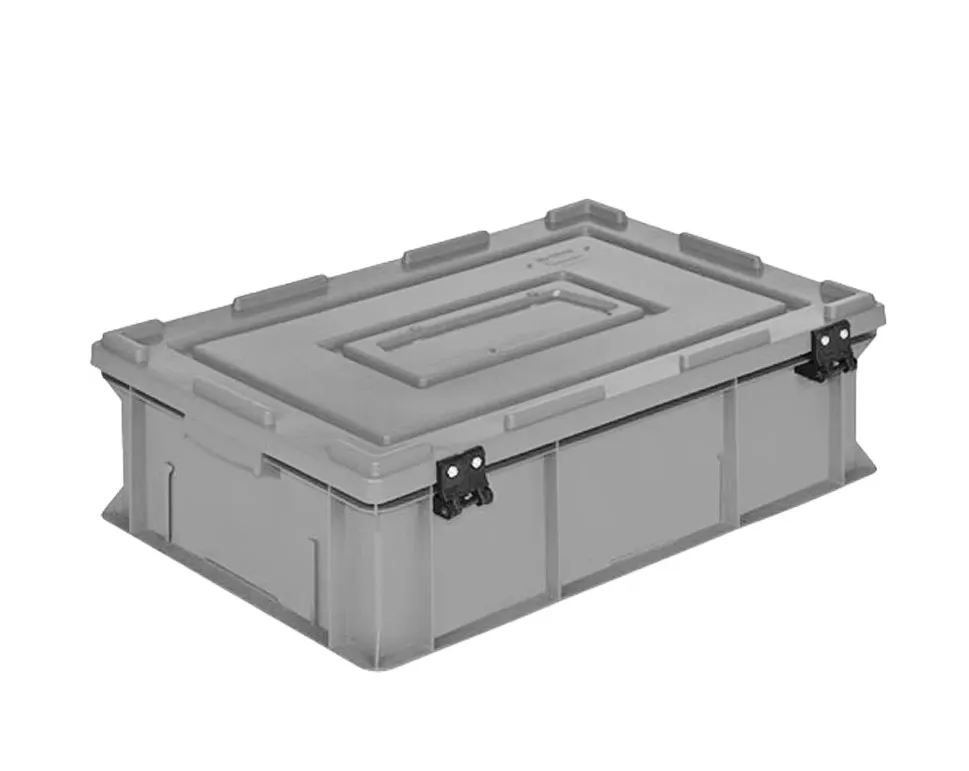 Ящик 600х400х190 сплошной, усиленное дно, с крышкой цв. серый, код: 40219