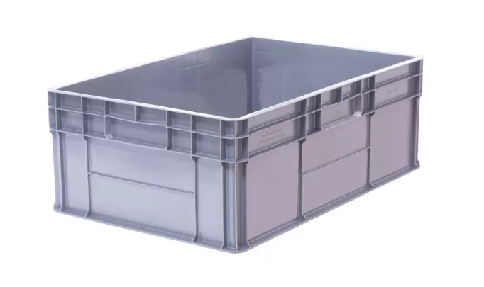 Ящик 600х400х220 стенки сплошные, дно гладкое, 4 закрытые ручки, код: 32474