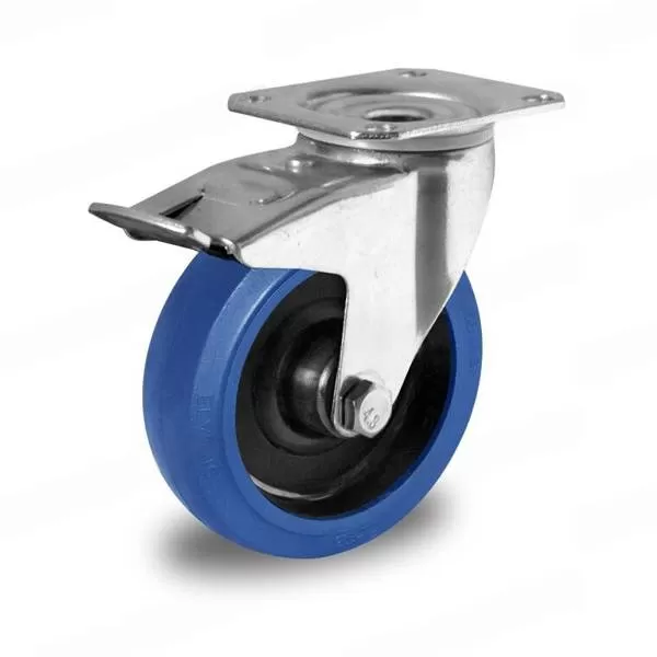 Колесо CASCOO поворотное с тормозом (d=125мм, г/п=200кг), эластичная резина / полиамид, Германия