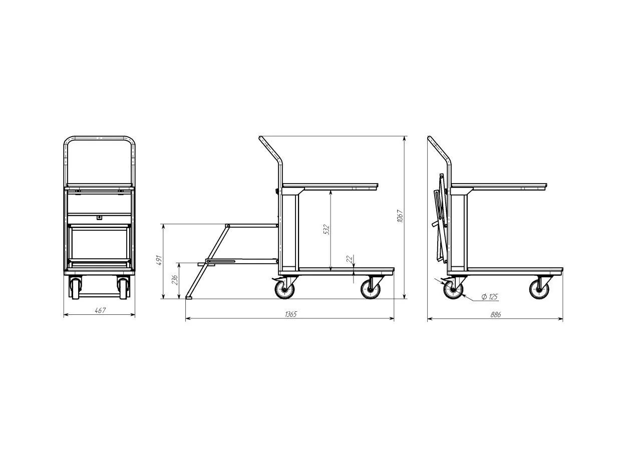Тележка для подбора без выдвижного стола