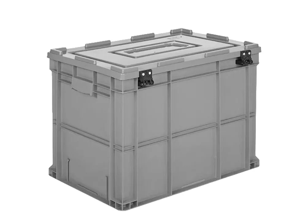 Ящик 600х400х445 сплошной, усиленное дно, с крышкой цв. серый, код: 40242