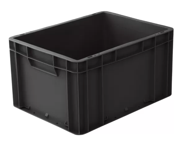 Ящик п/п 400х300х220 сплошной, гладкое дно, закрытые ручки, объем 21, чёрный, код:27427