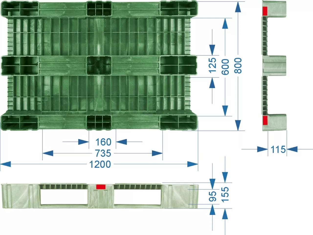 Усиленный пластиковый поддон 1200x800x150 мм