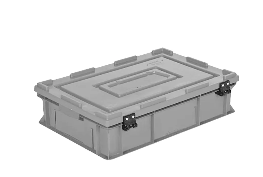 Ящик 600х400х165 сплошной, усиленное дно, с крышкой цв. серый, код: 40218