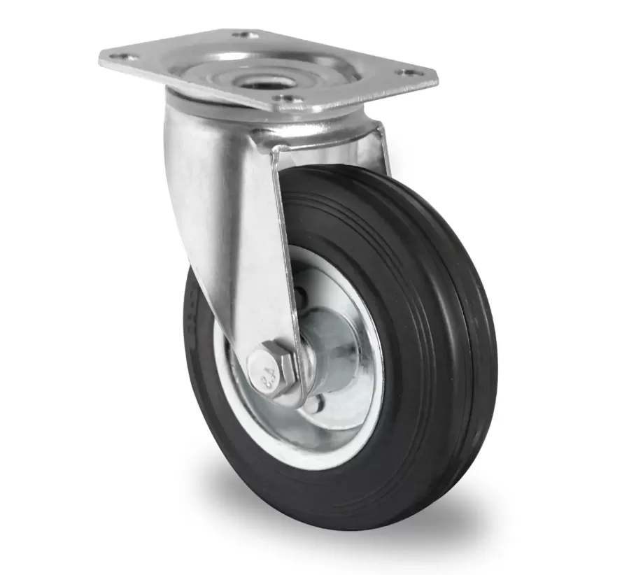 Колесо CASCOO поворотное, (d=125мм, г/п=100кг) резина/сталь