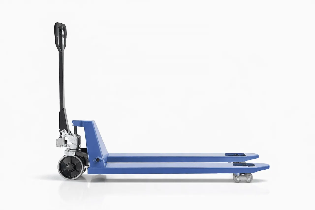 Гидравлическая тележка 2500 кг, вилы 1150 мм, ролики нейлон, колёса нейлон