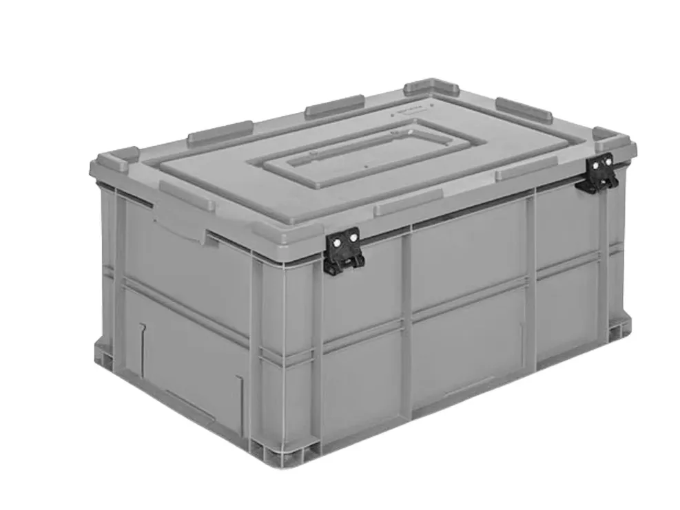 Ящик 600х400х300 сплошной, усиленное дно, с крышкой цв. серый, код: 40240