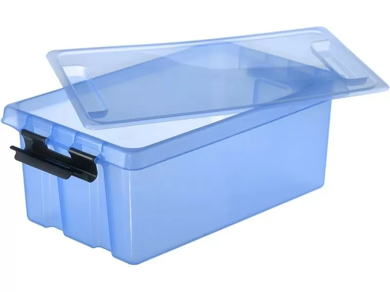 Ящик 400х225х150 с крышкой на клипсах, объем 10, голубой, код:28554