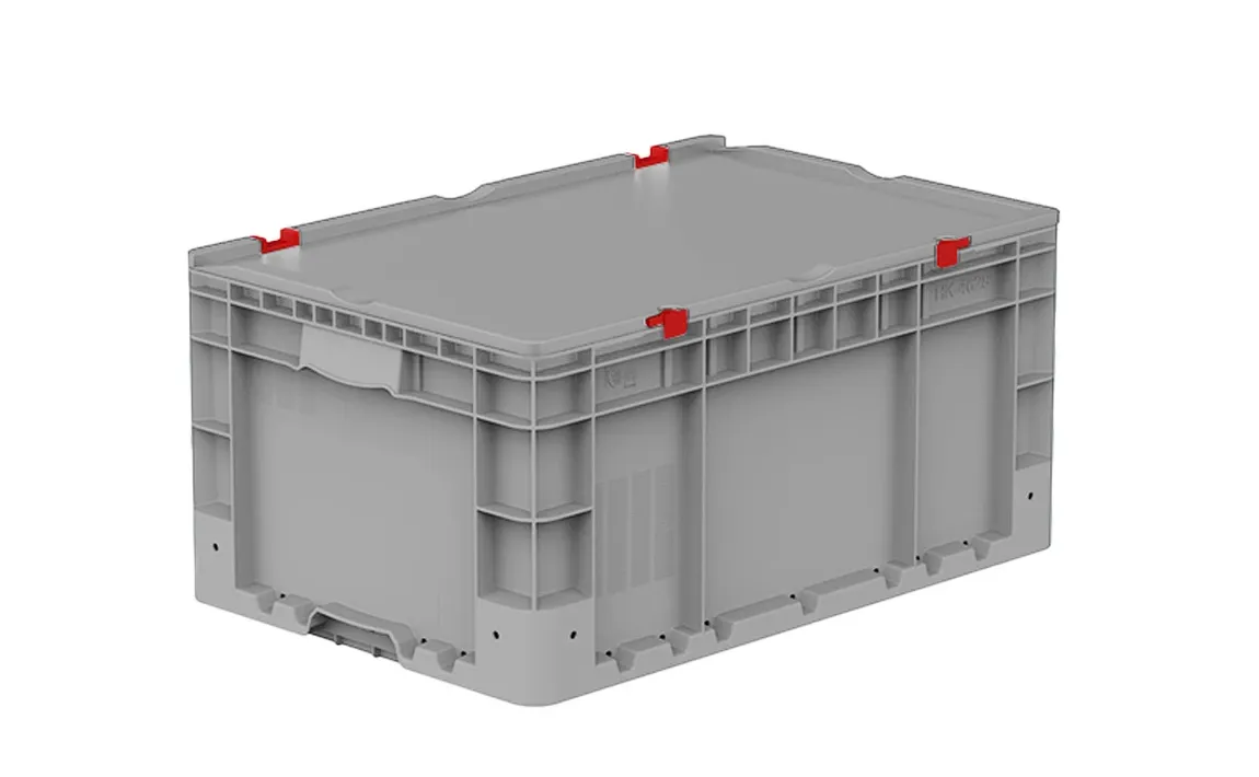 Ящик 600х400х295 сплошной, усиленное дно, демпфер по углам, с крышкой цв. серый, код: 40209