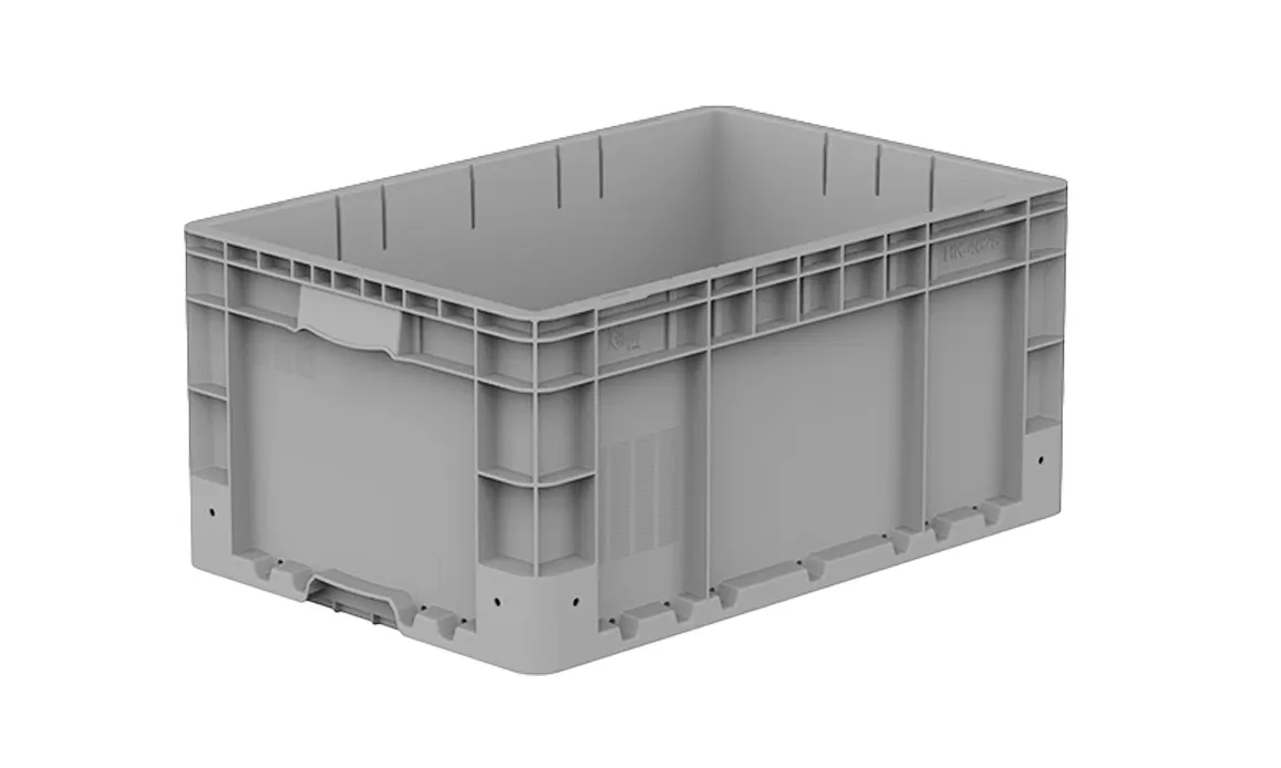 Ящик 600х400х280 сплошной, усиленное дно, демпфер по углам цв. серый, код: 40203