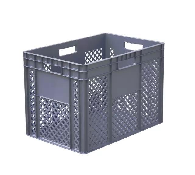 Ящик 600x400x420 перфорированный с ручками серый, код: 32740