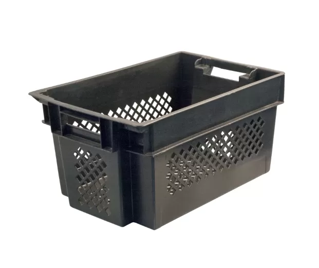 Ящик перфорированный 600×400×300, арт.: 108, объём 50, чёрный, код: 18273