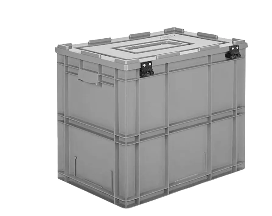 Ящик 600х400х520 сплошной, усиленное дно, с крышкой цв. серый, код: 40243