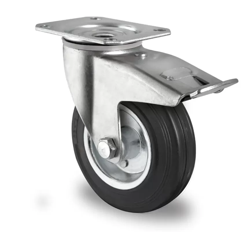 Колесо CASCOO поворотное с тормозом, (d=125мм, г/п=100кг) резина/сталь, Германия