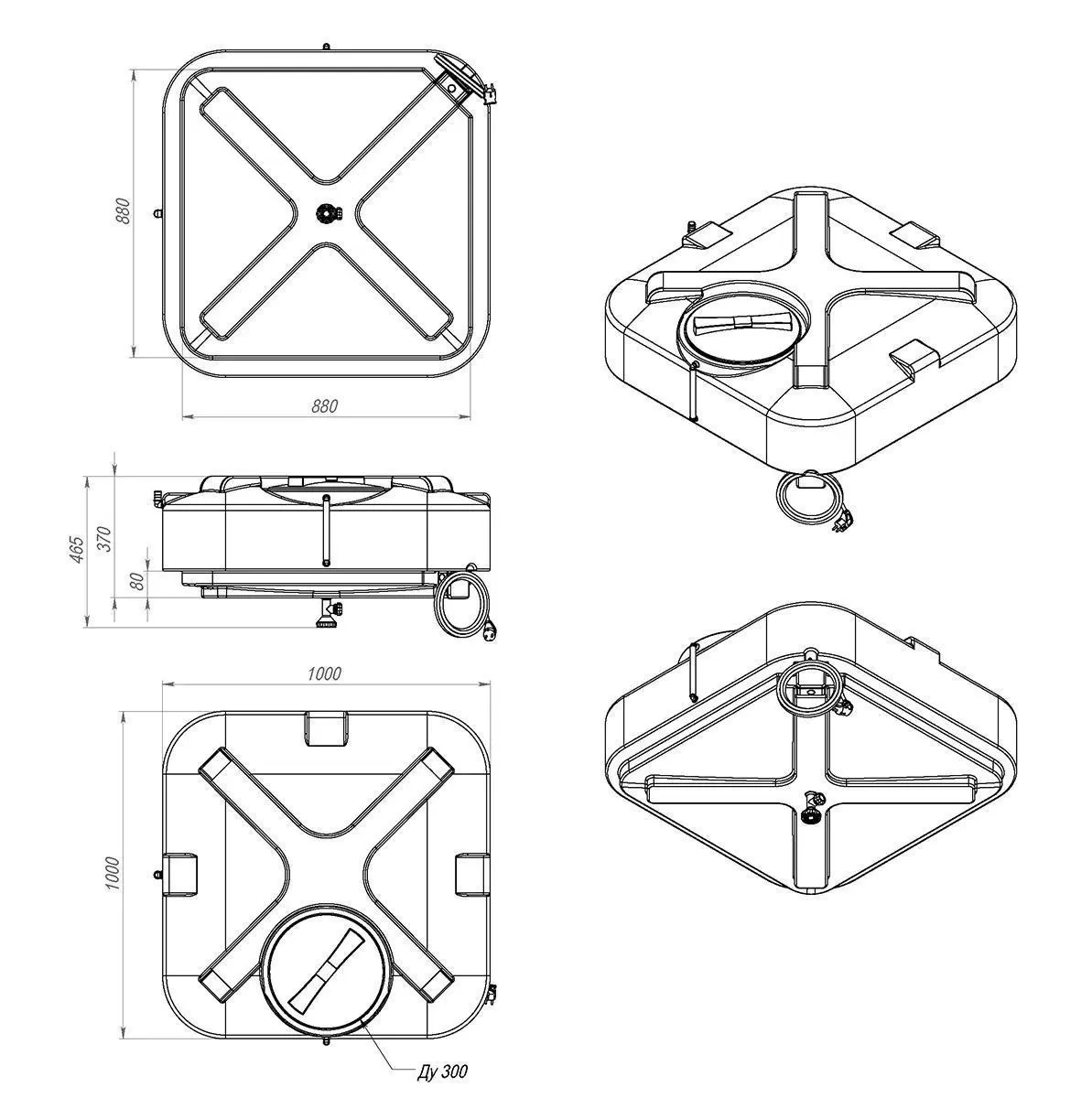 Пластиковый бак для душа 250 литров с подогревом, арт.: Б-250, цвет: чёрный, код: 19847
