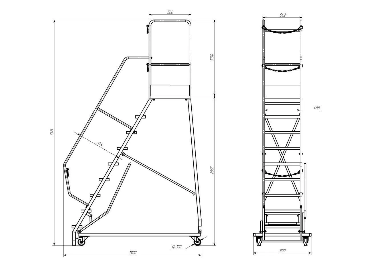 Передвижная лестница H=2000