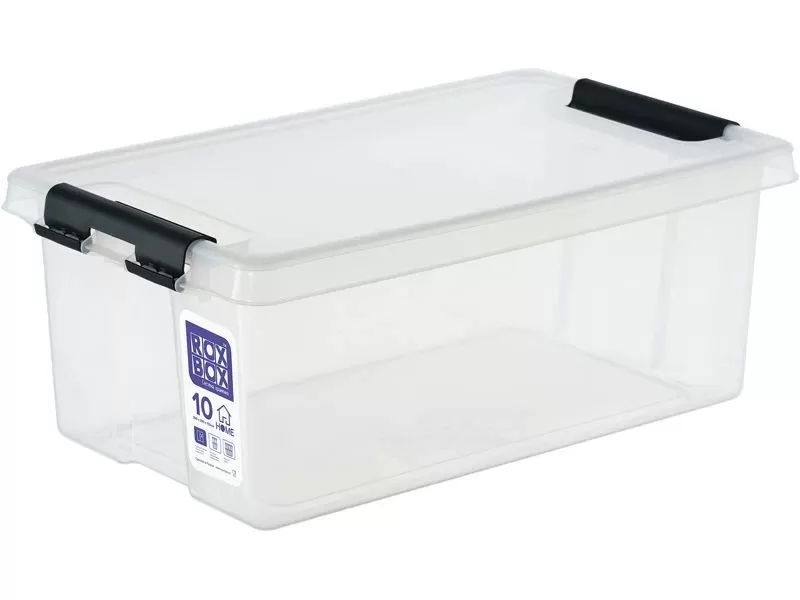 Ящик 400х225х150 с крышкой на клипсах, объем 10, прозрачный, код:28550