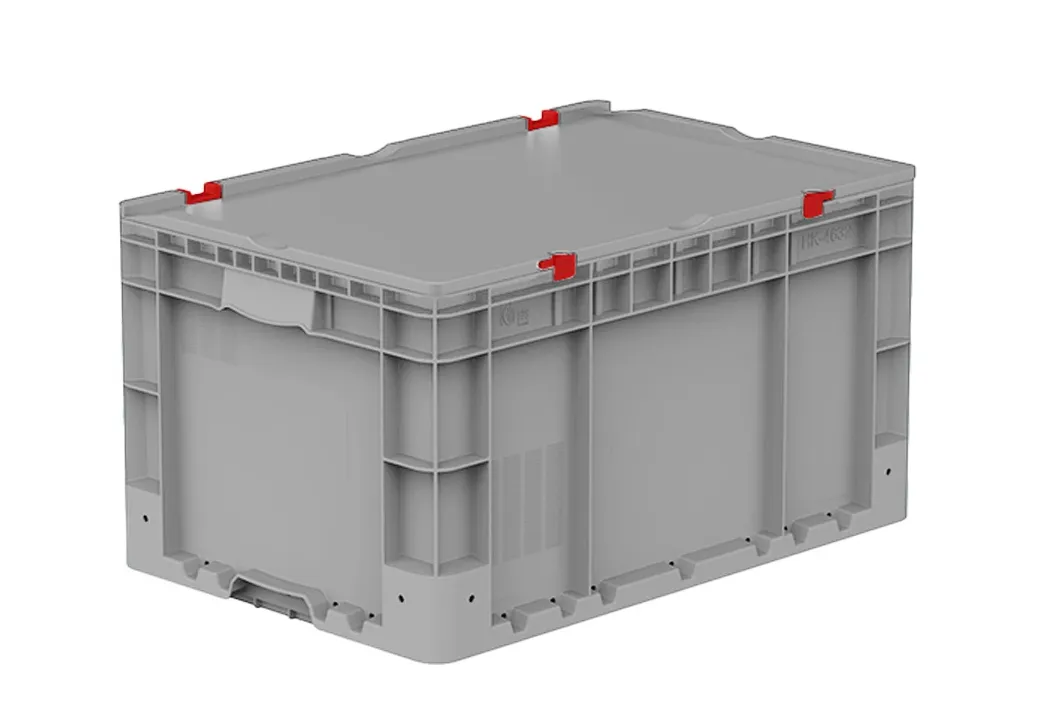 Ящик 600х400х335 сплошной, усиленное дно, демпфер по углам, с крышкой цв. серый, код: 40210
