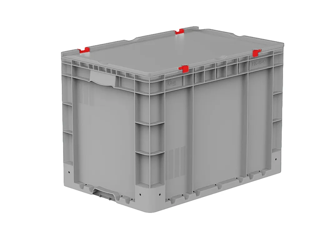 Ящик 600х400х435 сплошной, усиленное дно, демпфер по углам, с крышкой цв. серый, код: 40211