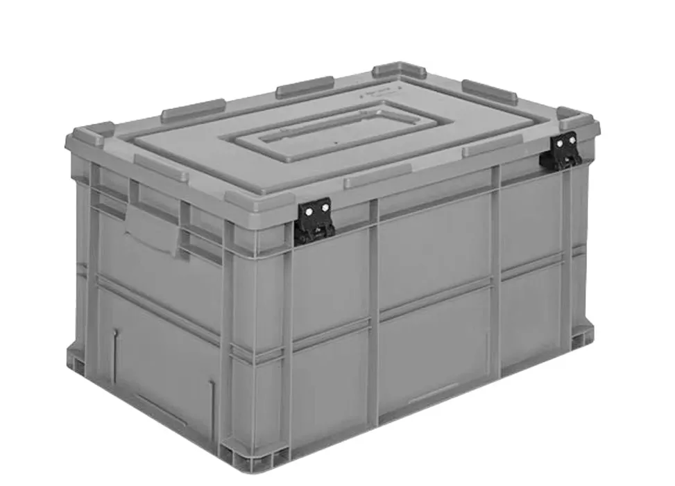 Ящик 600х400х345 сплошной, усиленное дно, с крышкой цв. серый, код: 40241